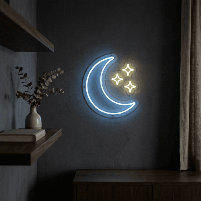Lune et Étoiles Néon